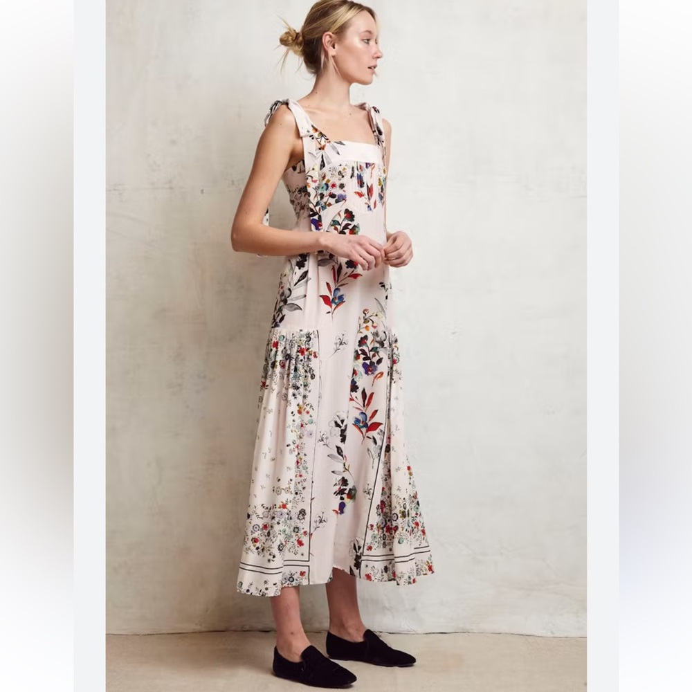 Warm Brand White Floral Silk Dress Tie Strap Formal Wedding Guest Dress Size 1/S